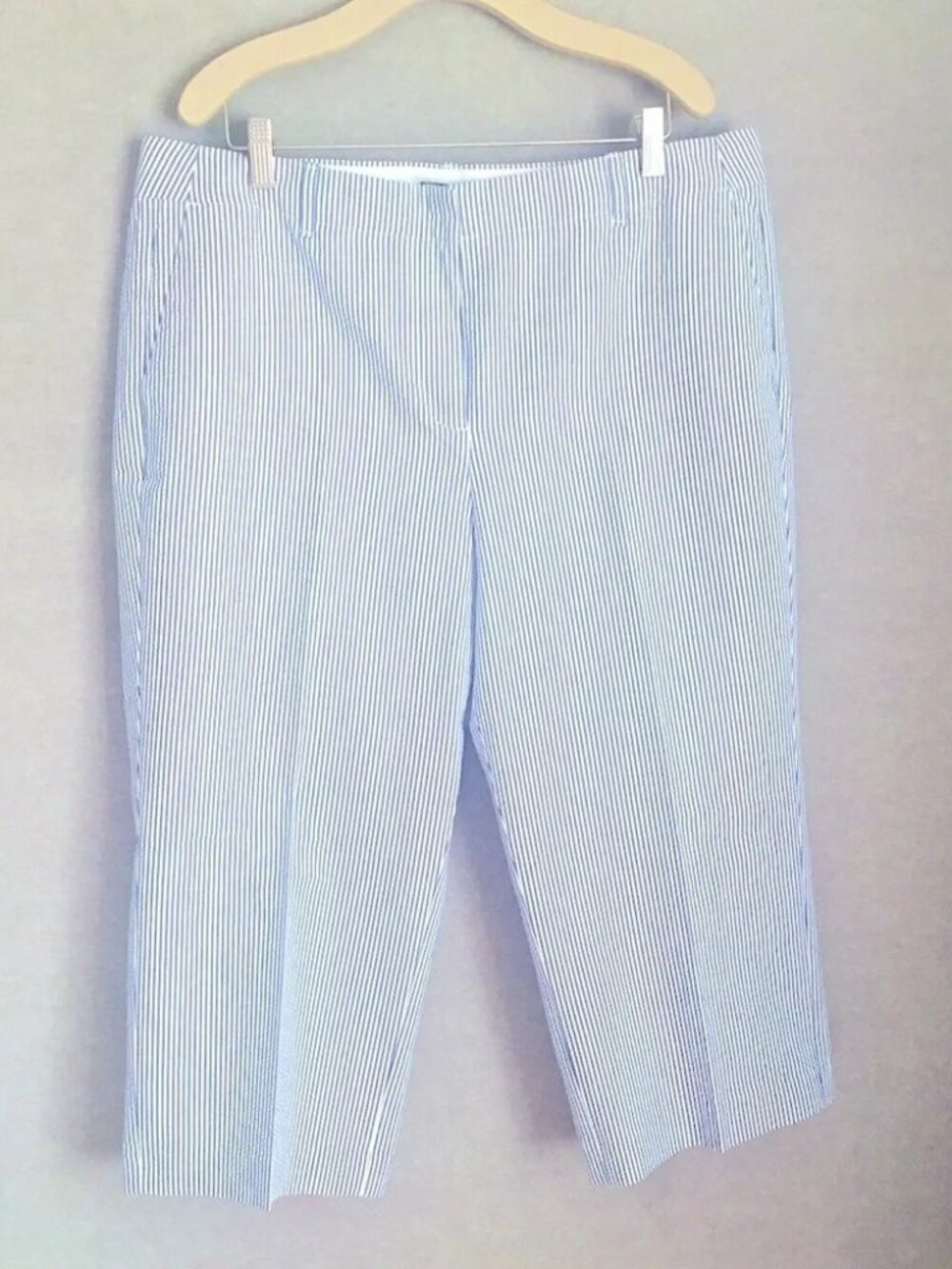 Talbots 16 Petite Chelsea Seersucker Stripe Cropped Pants, NWOT